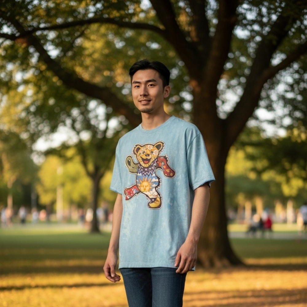 Grateful Dead Liquid Blue T-Shirt NO TIME Tie Dye Dancing Bear Psychedelic SOFT